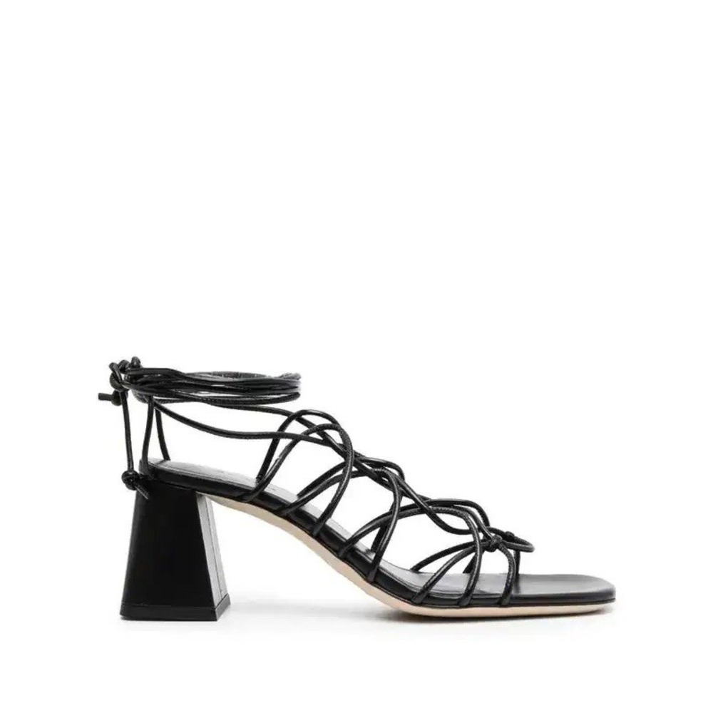BY FAR Alexander Sandal Size 37 In Black Strappy Square Toe Block Heel